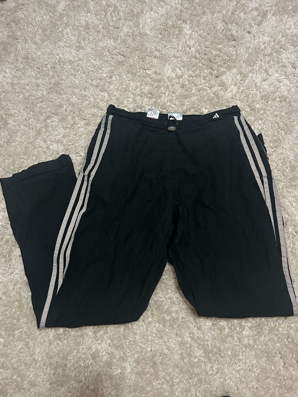 vintage men’s adidas black jogger track pants grey side stripes size m